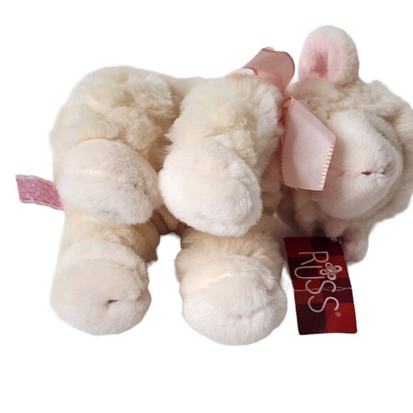 Russ Berrie Pascale Baby Lamb Plush 7" Stuffed Animal Pink Bow Tag Attached - Picture 9 of 10